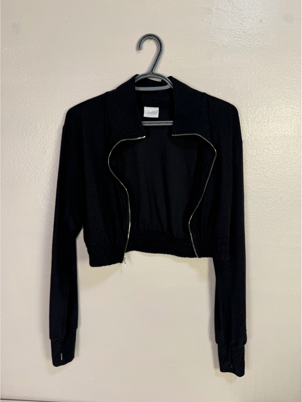 Black Cropped Zip-Up Jacket with Elastic Waistband size S